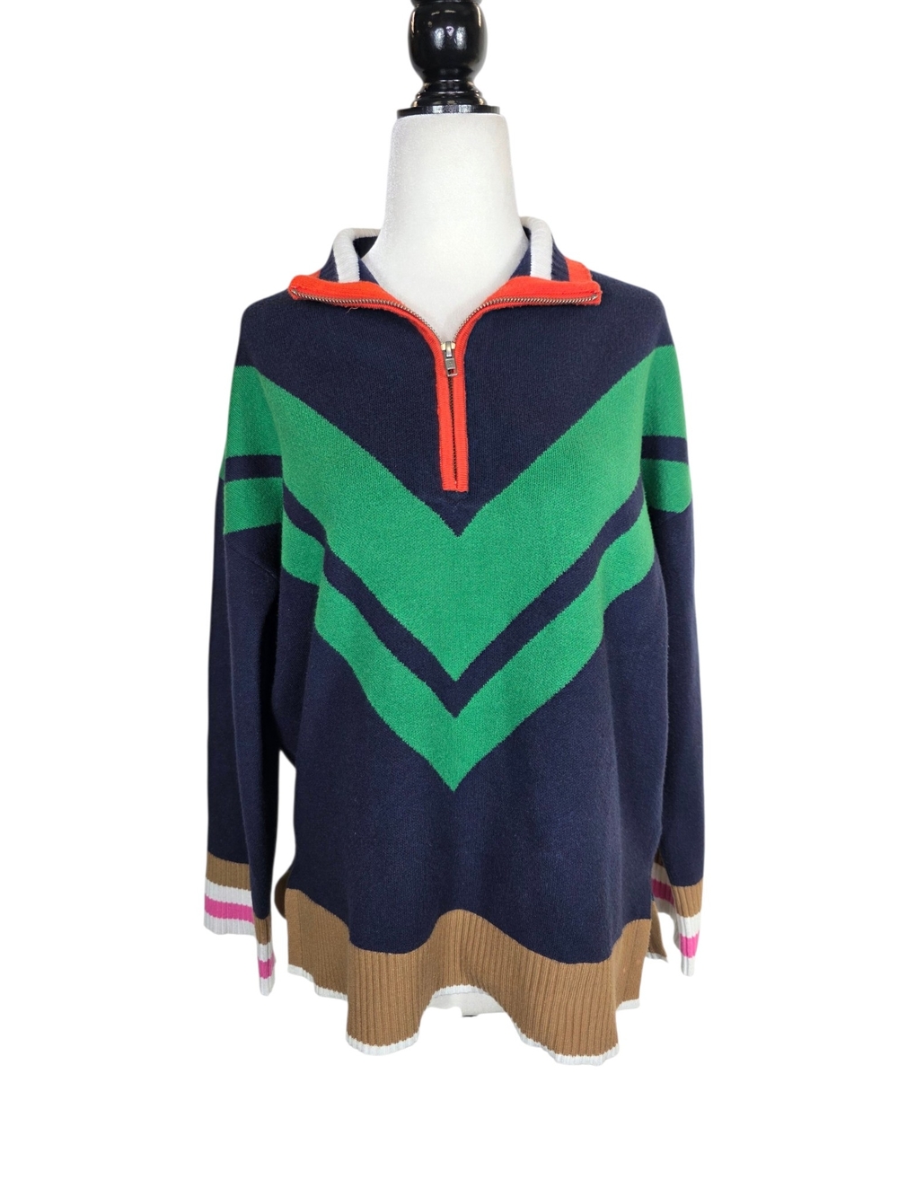 Anthropologie Maeve Knit Varsity Colourblock Half-Zip Jumper - Picture 3 of 12